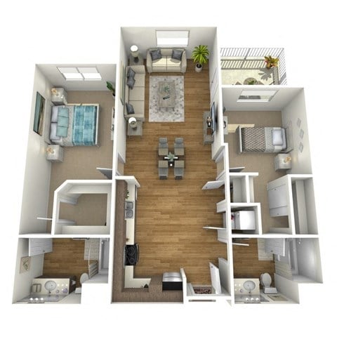 Floor plan for 2 beds, 2 baths, 1137 sqft